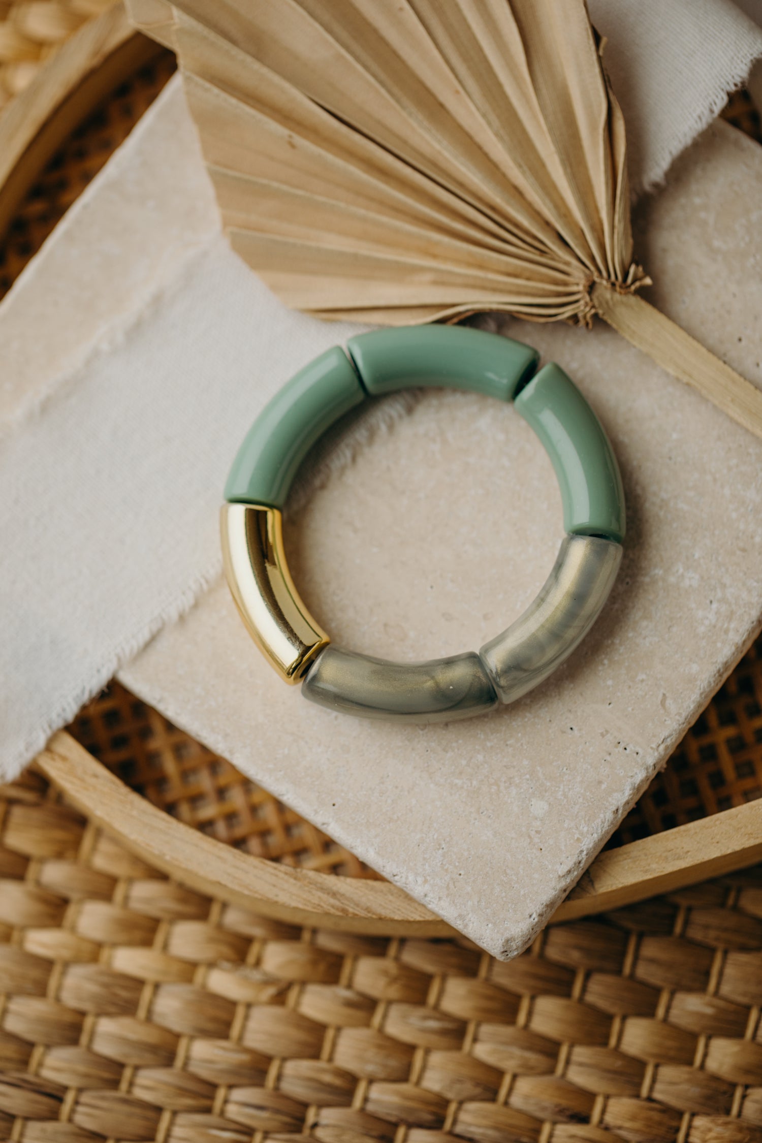 Perlenarmband 071 mit Tube Perlen in Gold, Grün-Glänzend und Grün