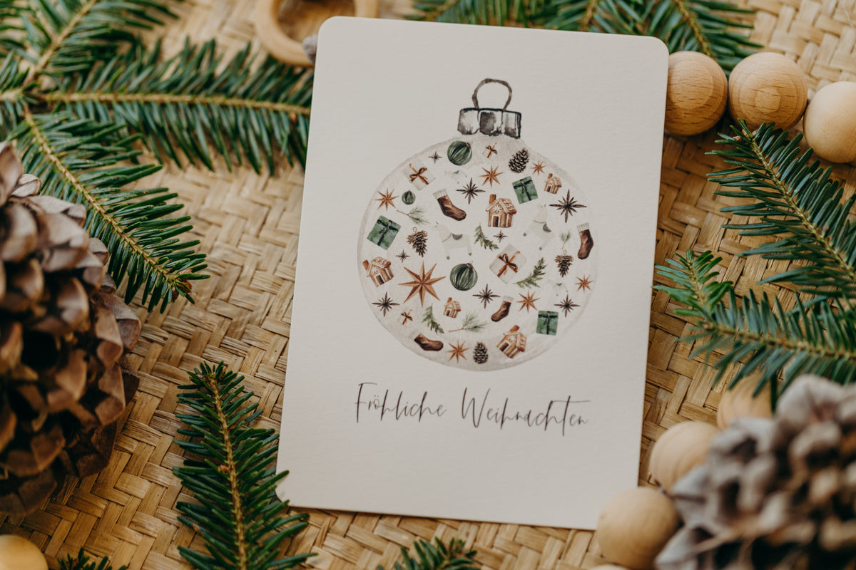 Weihnachtspostkarte Christbaumkugel