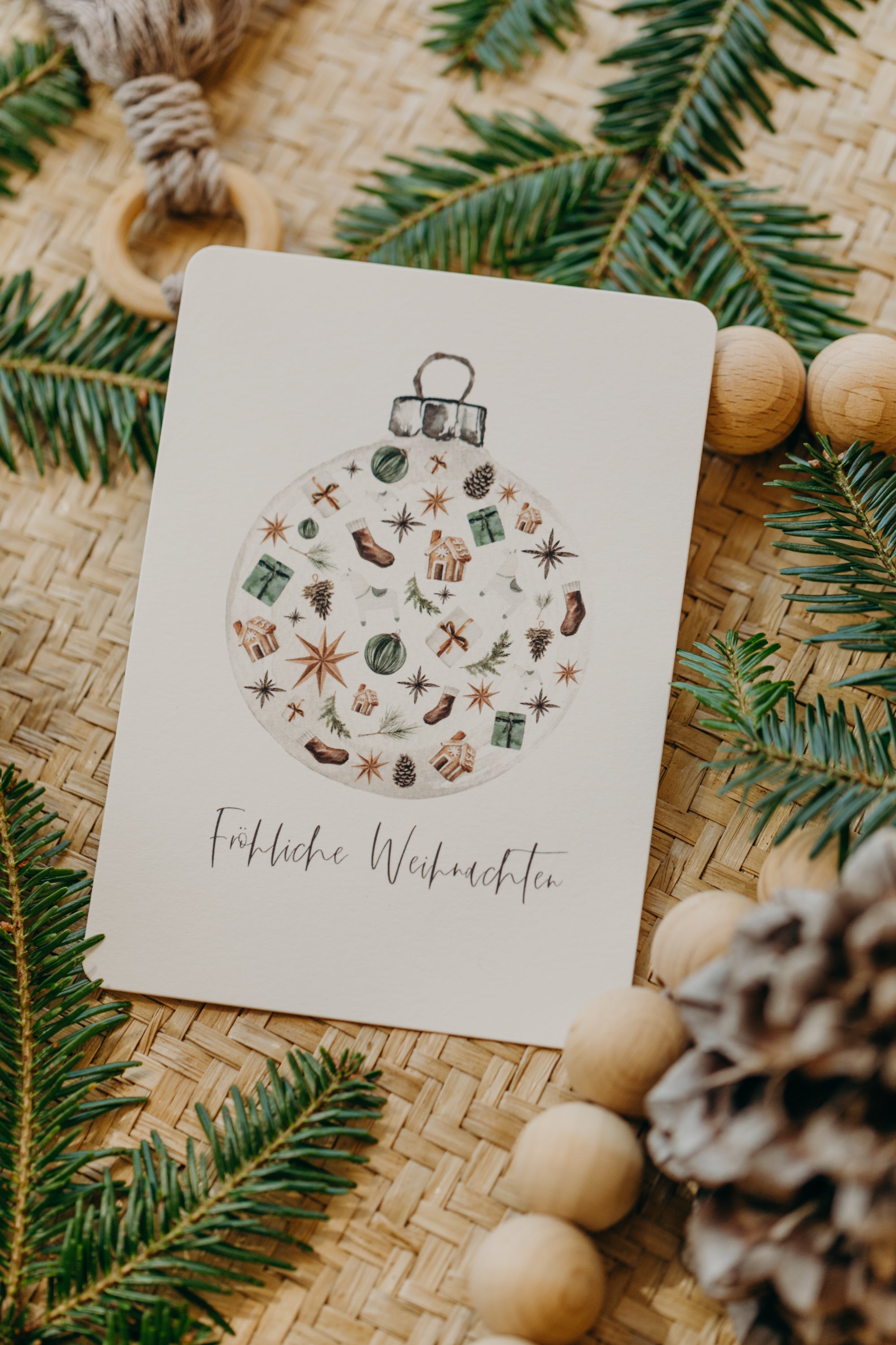 Weihnachtspostkarte Christbaumkugel