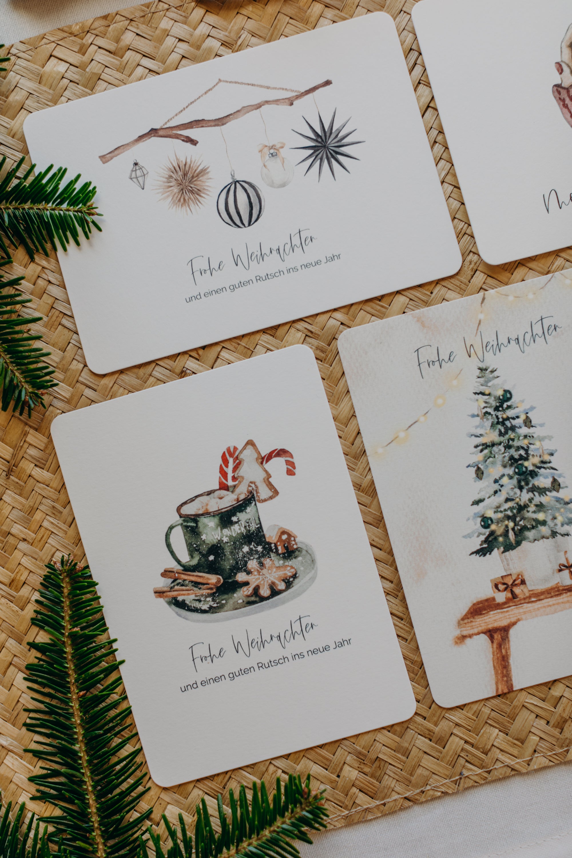 Christmas postcard cup with cookies and cinnamon sticks