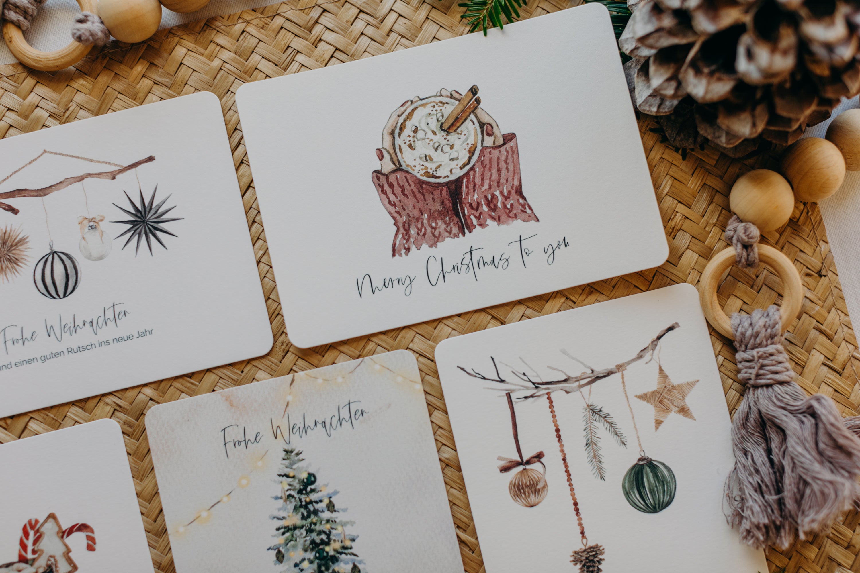 Christmas postcard cup with marshmallows