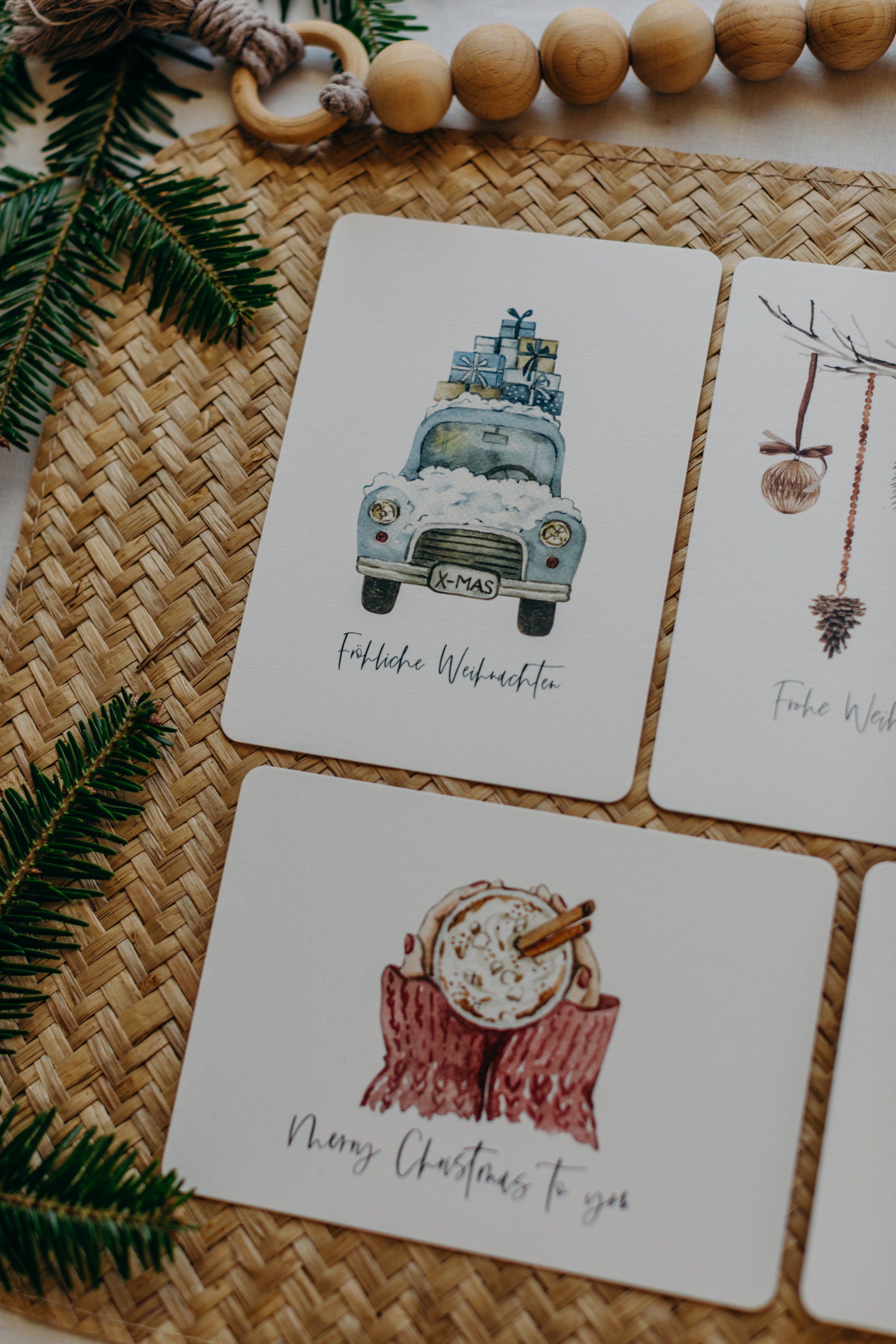 Christmas postcard cup with marshmallows