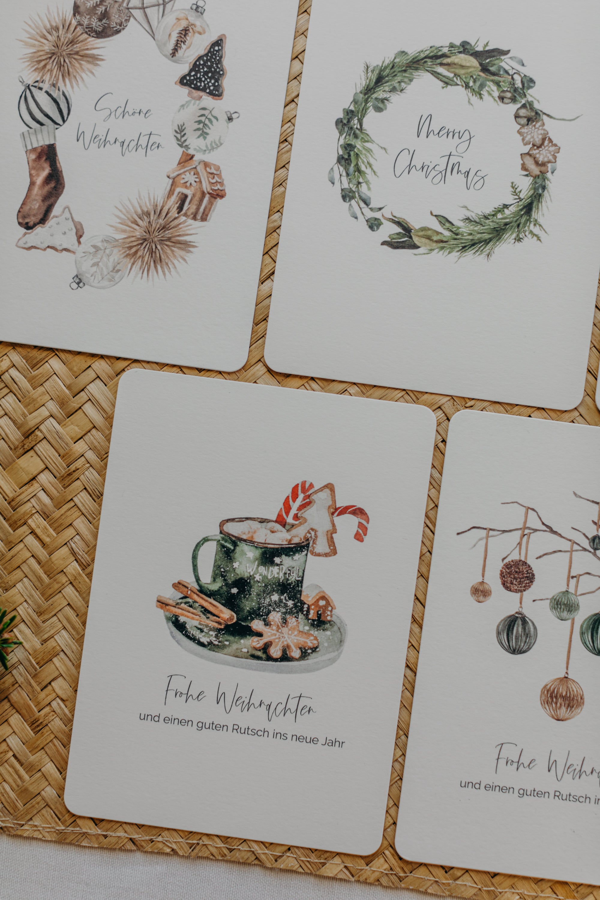 Christmas postcard cup with cookies and cinnamon sticks