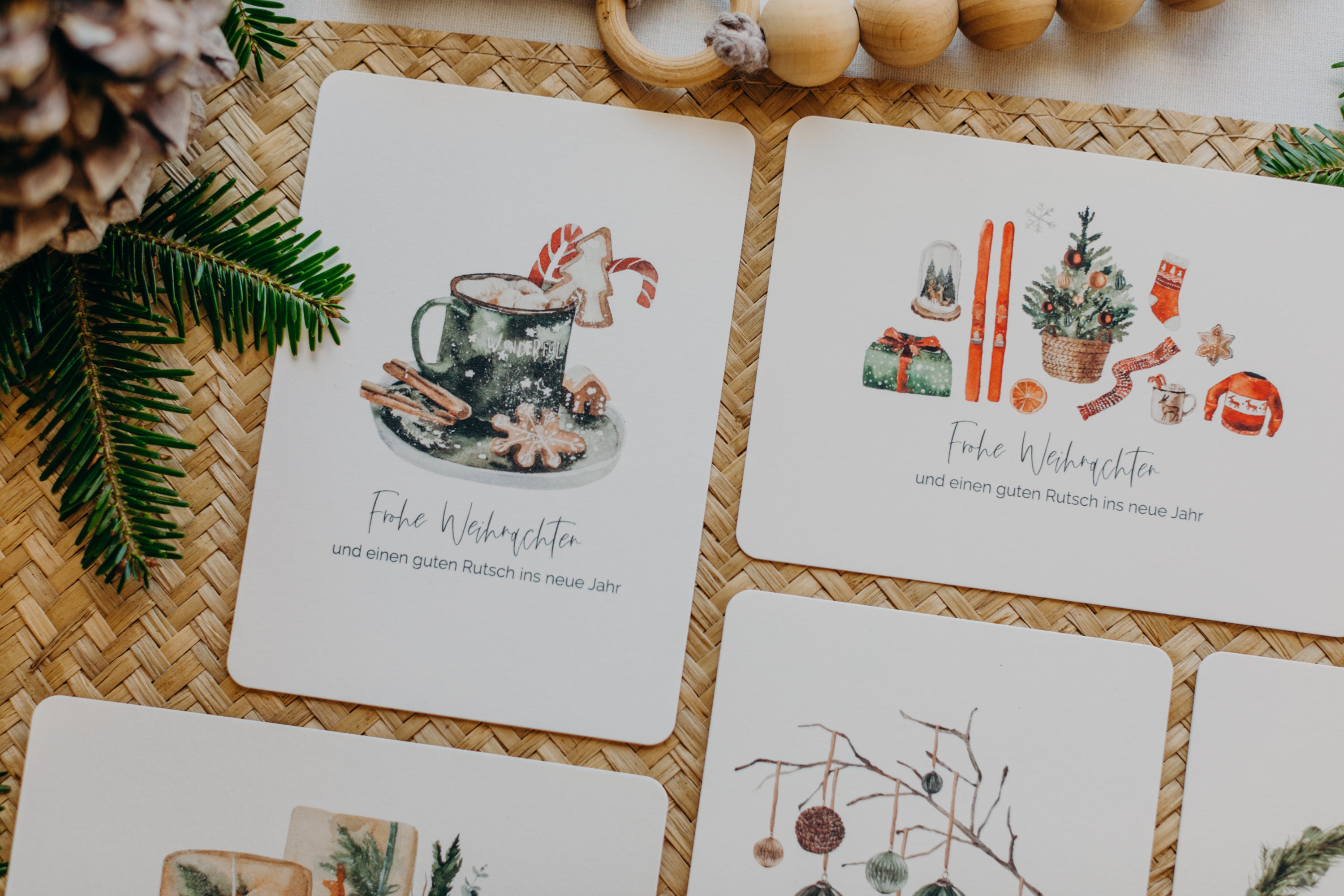 Christmas postcard cup with cookies and cinnamon sticks