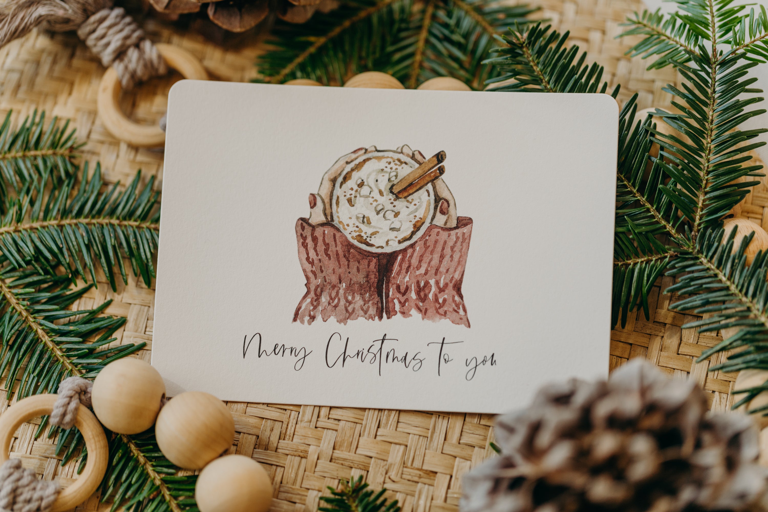 Christmas postcard cup with marshmallows