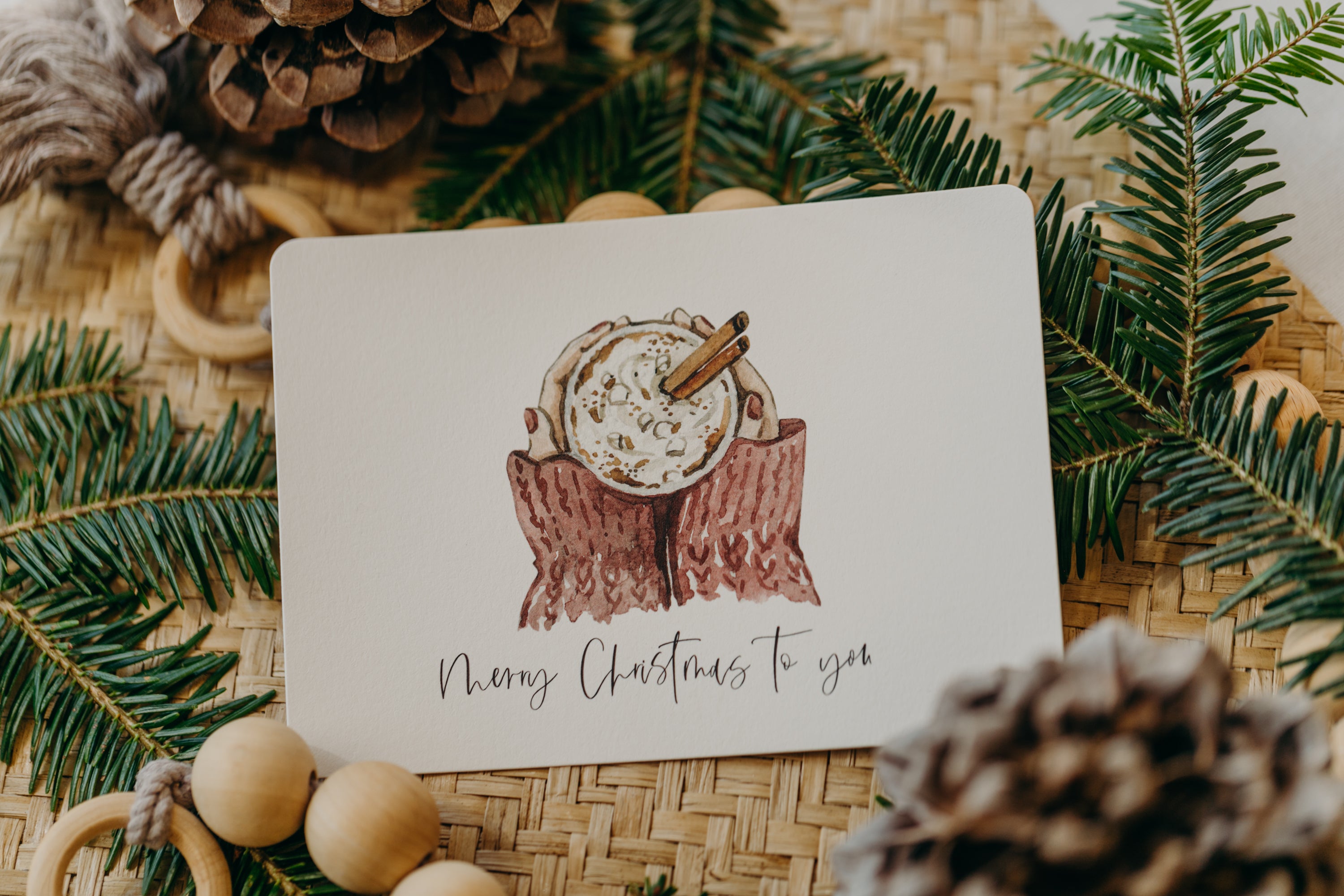 Christmas postcard cup with marshmallows