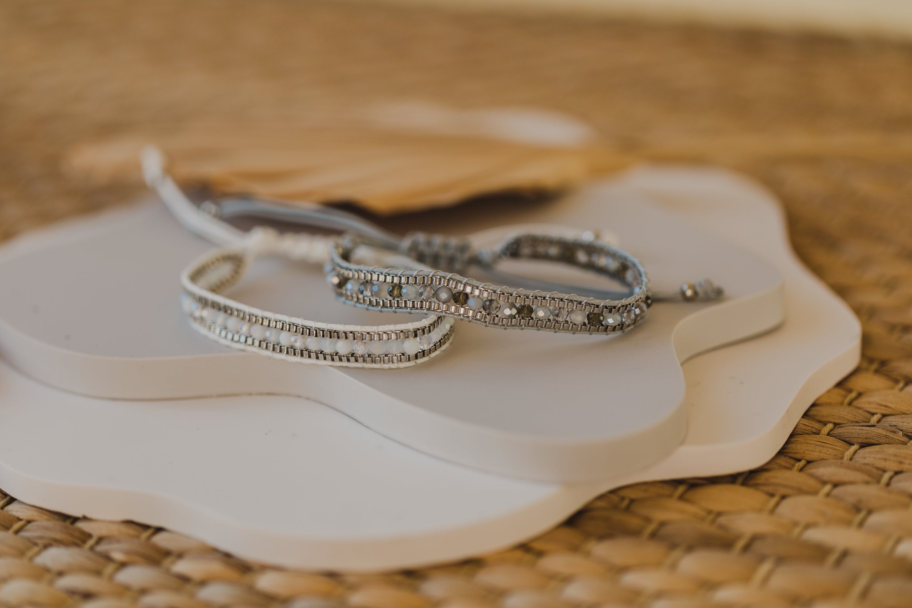 white or grey bracelet made of rocaille beads