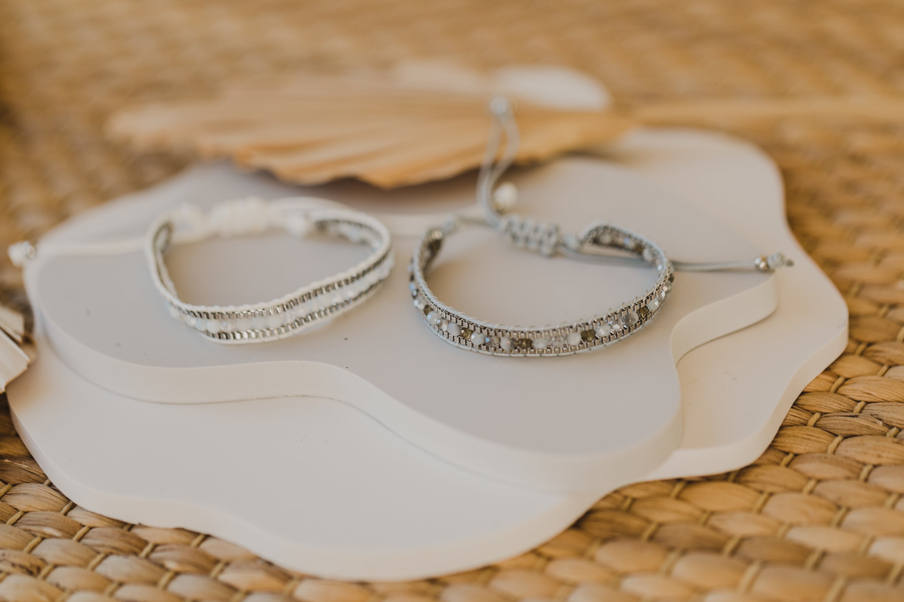white or grey bracelet made of rocaille beads
