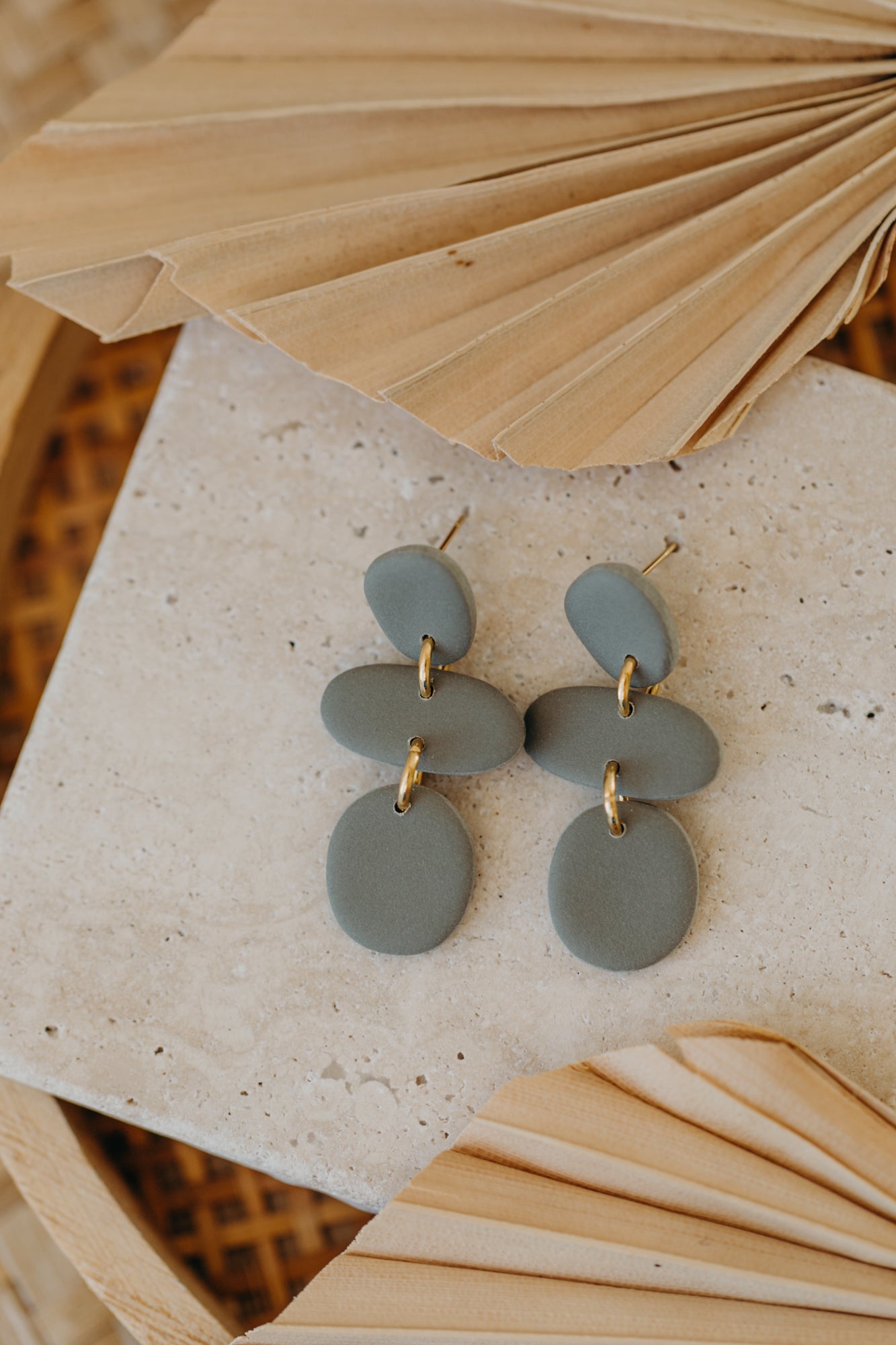 YARA - three-piece green polymer clay earrings