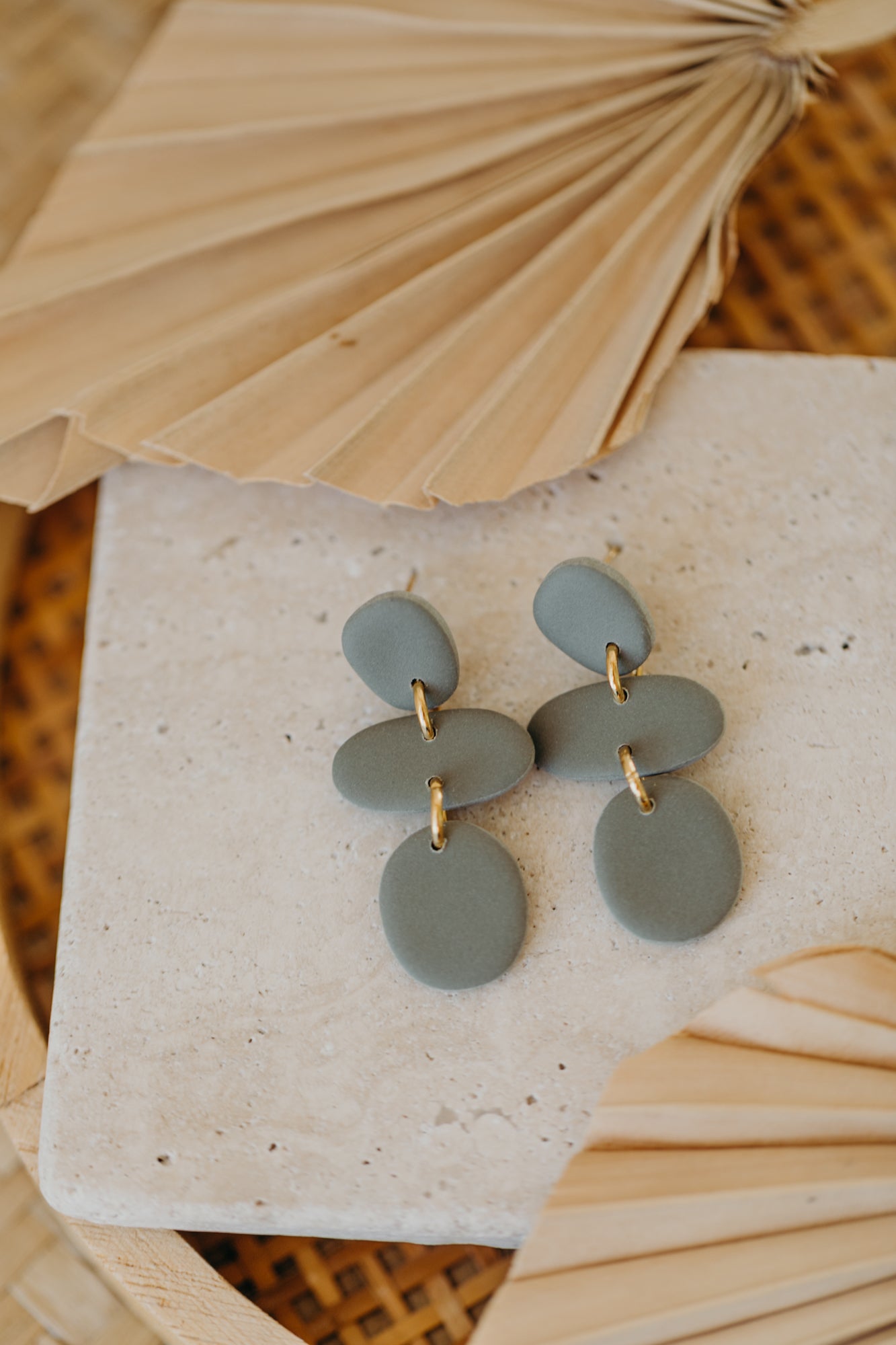 YARA - three-piece green polymer clay earrings