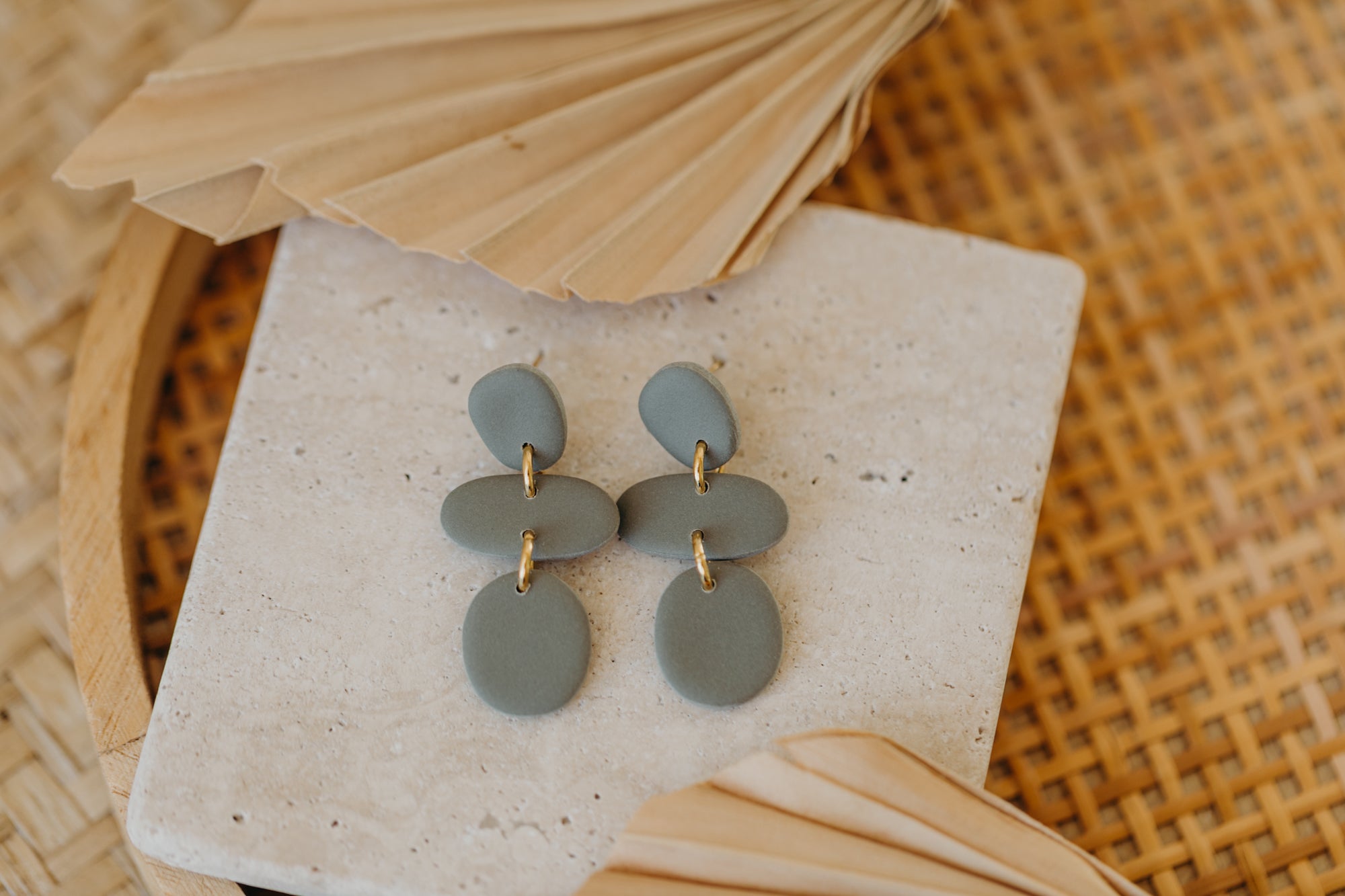 YARA - three-piece green polymer clay earrings