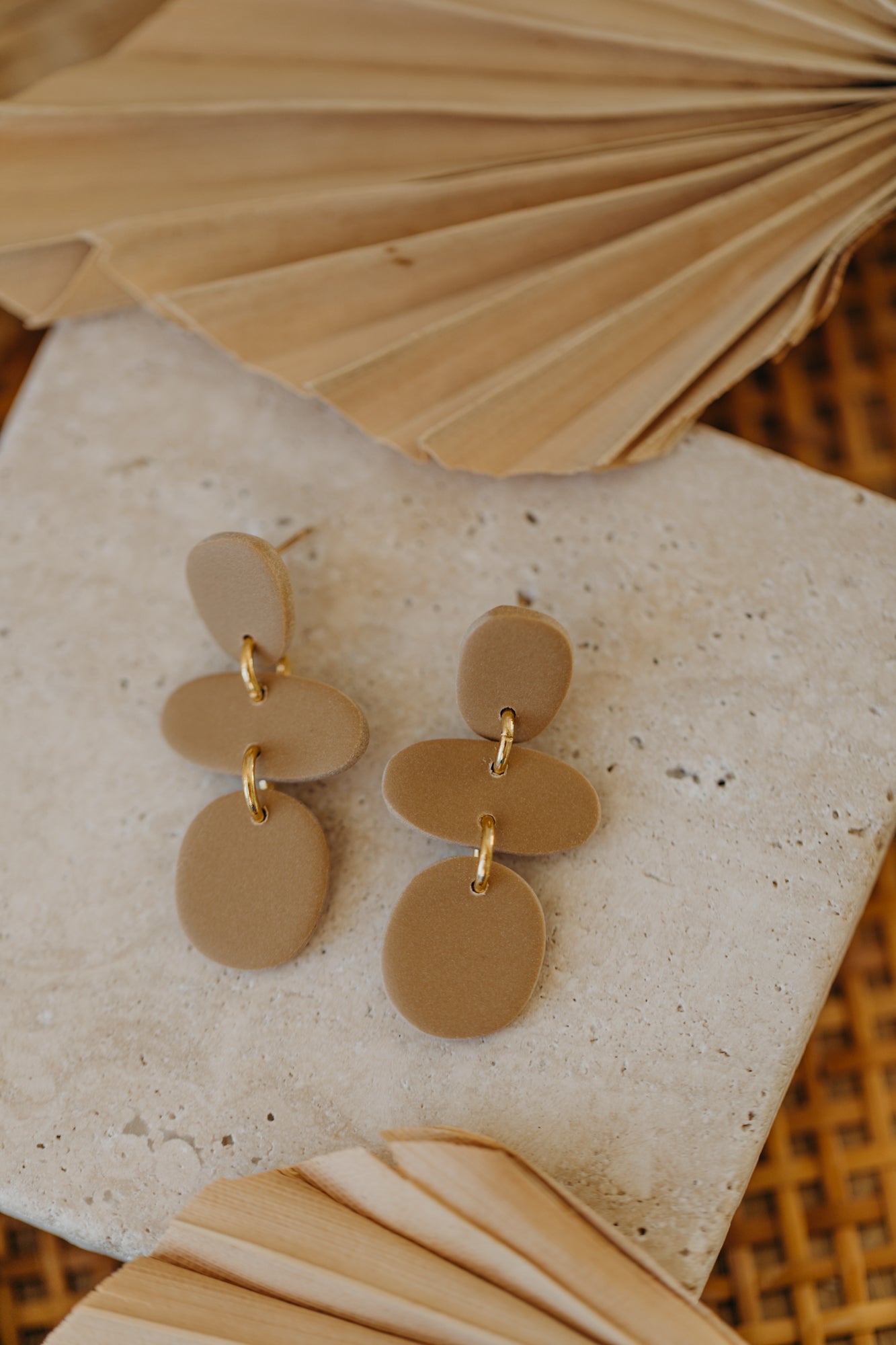 YARA - three-piece sand-colored polymer clay earrings