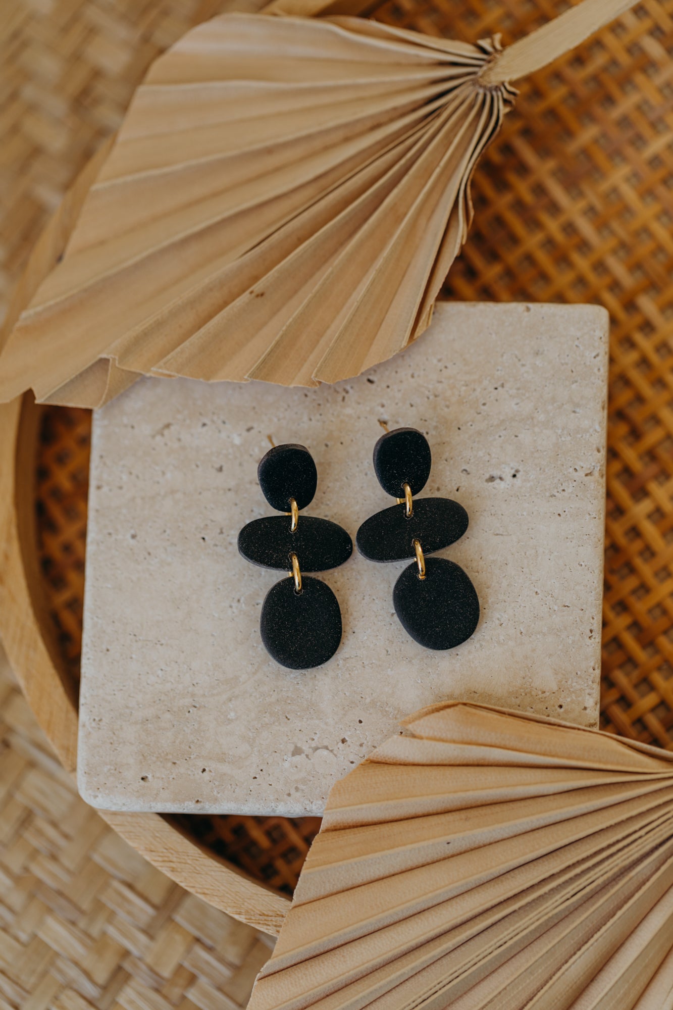YARA - three-piece black polymer clay earrings