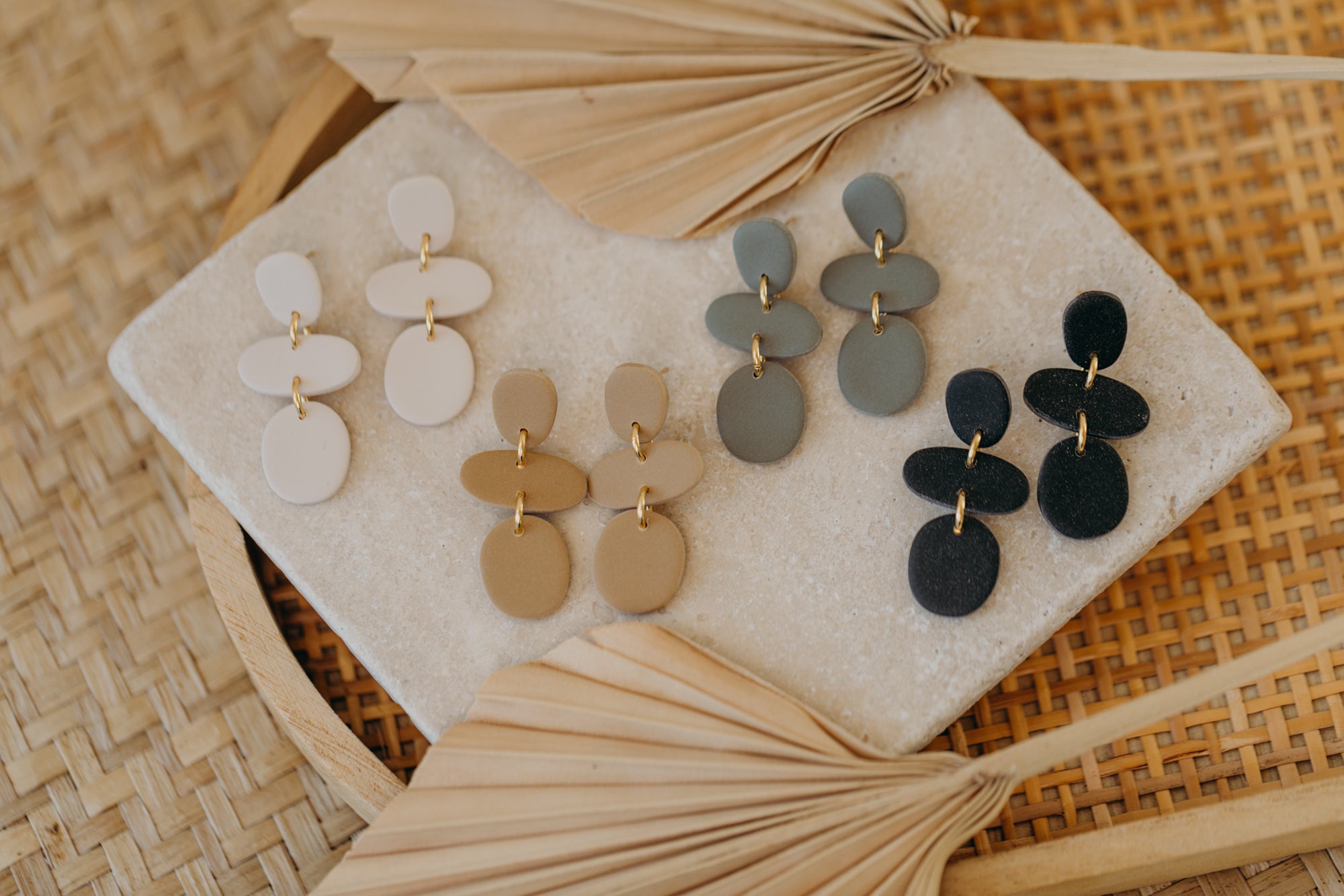 YARA - three-piece green polymer clay earrings