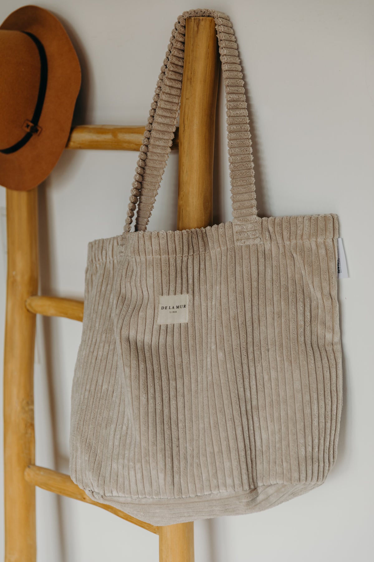 Großer beiger Cord Shopper MOKA mit Reißverschluss