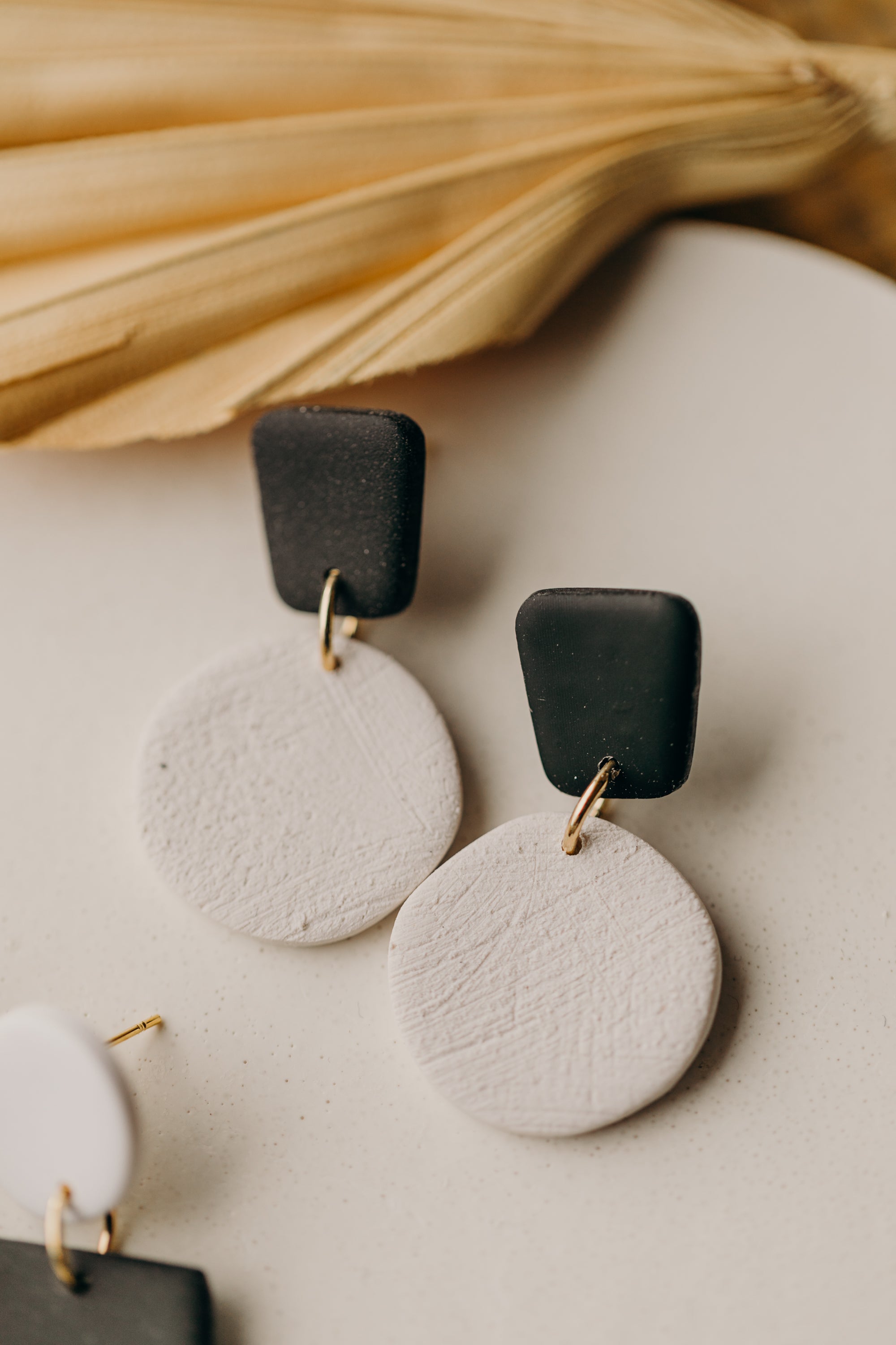 black and white polymer clay earrings