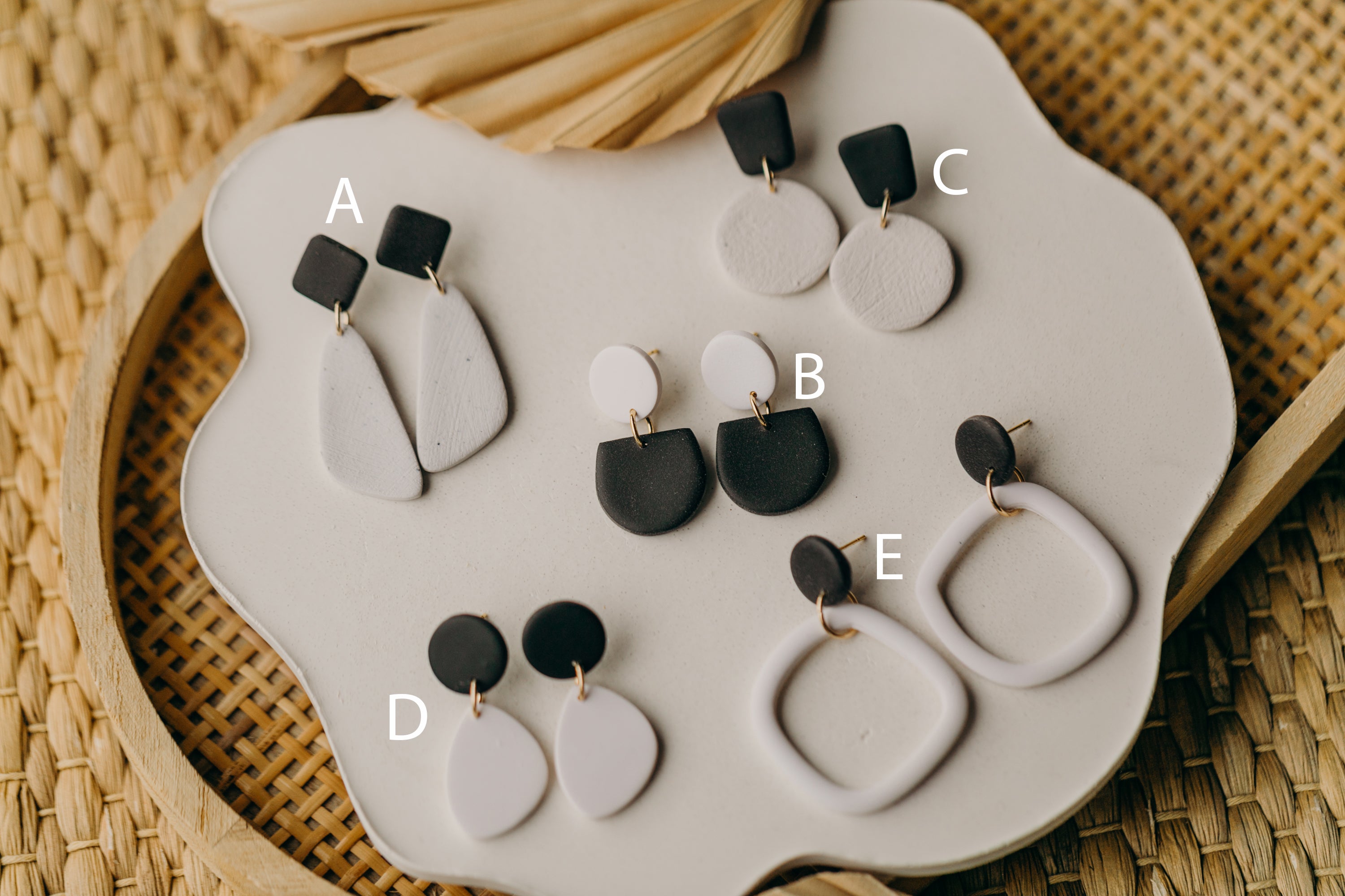 black and white polymer clay earrings