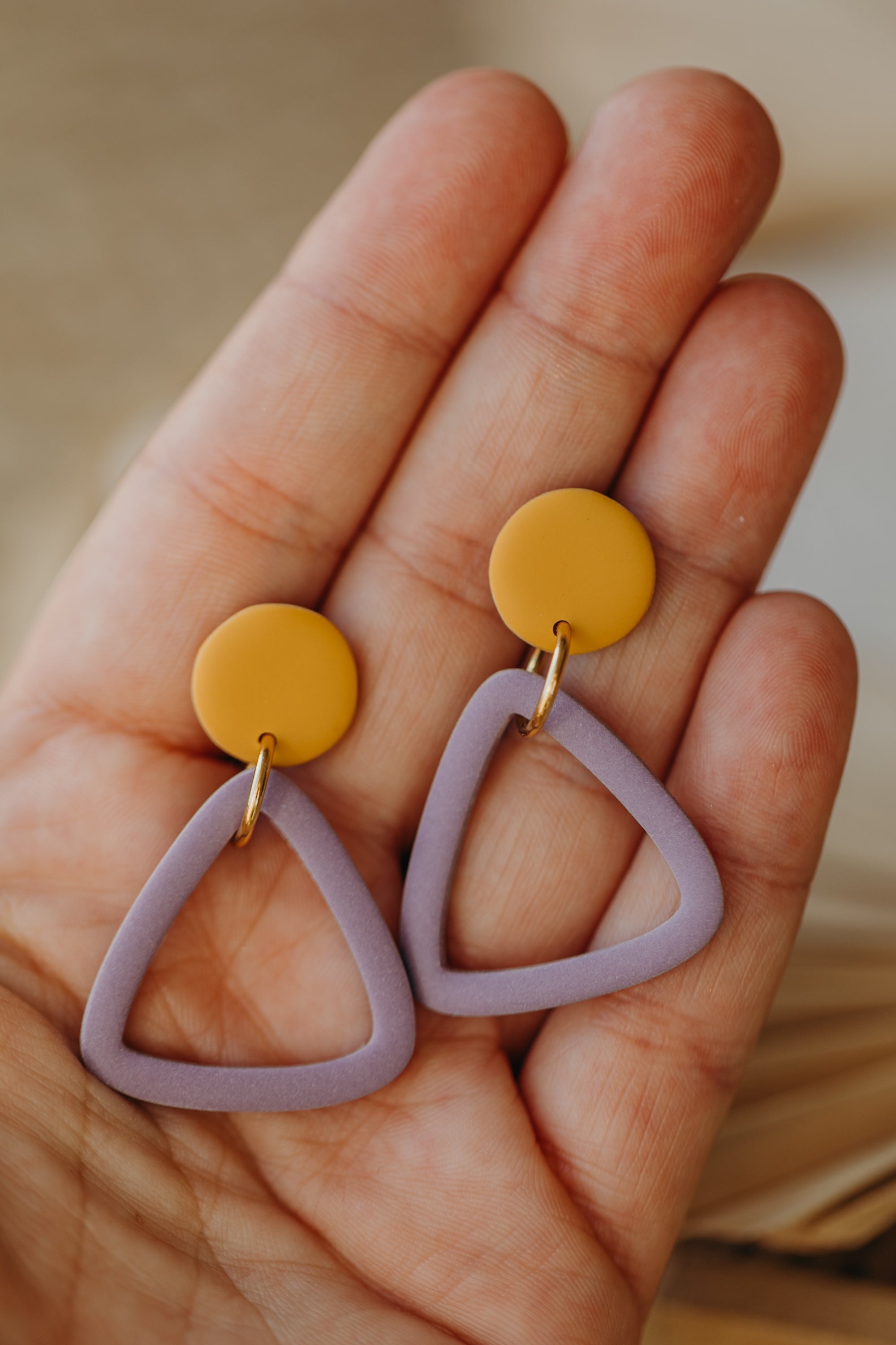 Francesca - Polymer clay earrings in orange, light purple and red