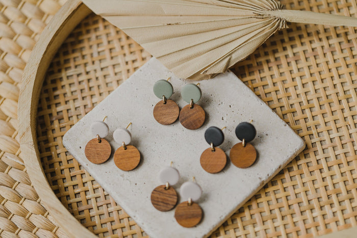 Polymer Ton Ohrringe mit Holzelementen