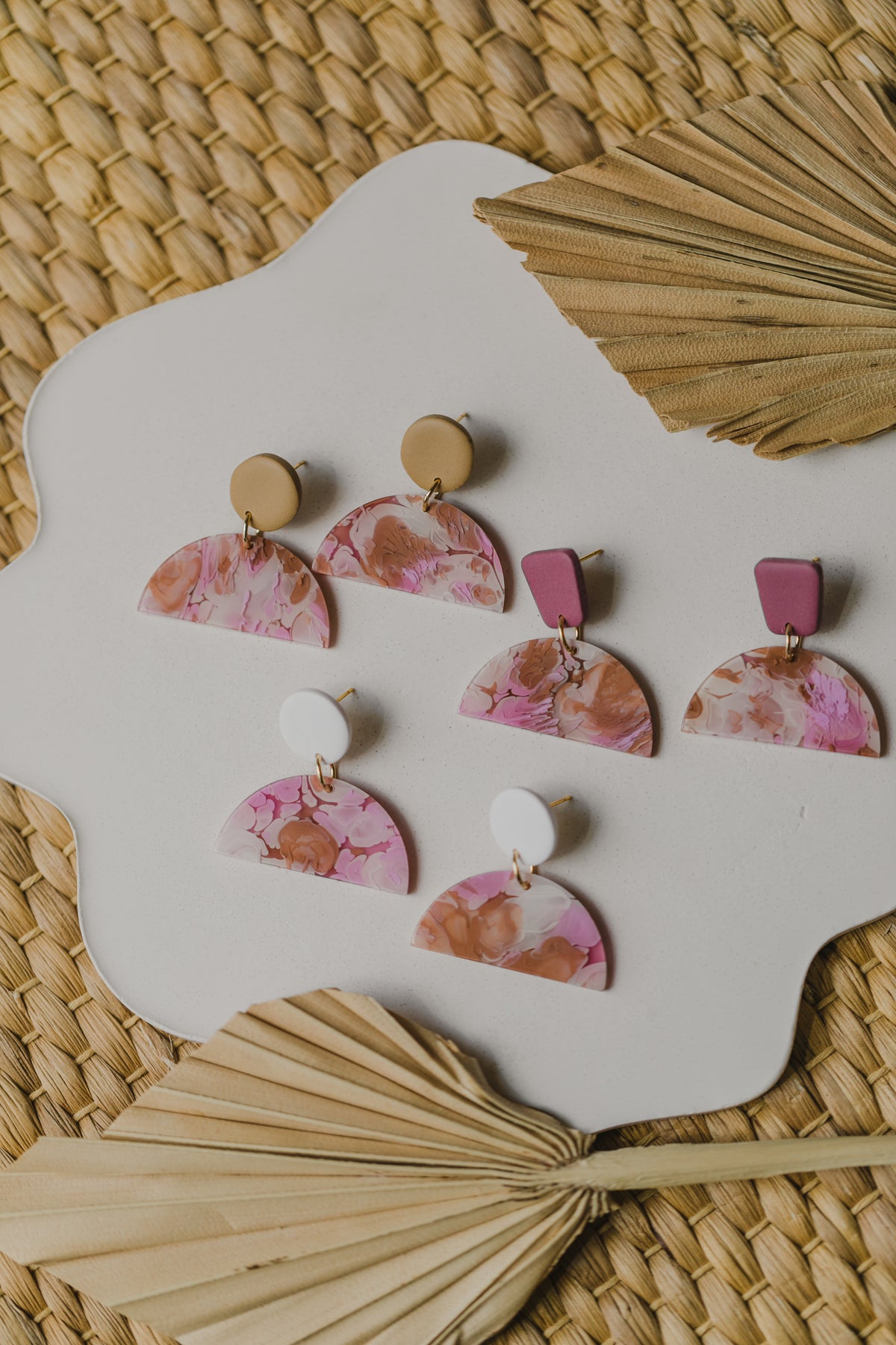 pink-braune Statement Ohrringe