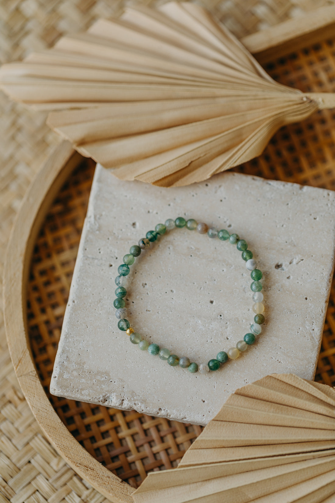 Edelstein Perlen-Armband mit grünen / bunten Achat & Sterling Silber Perle