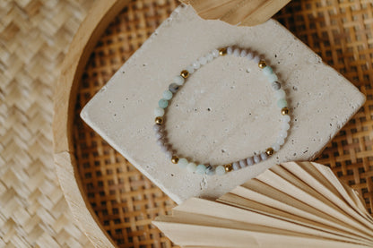 two-tone glass bead bracelet blue &amp;amp; cream