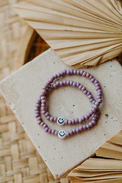 Smileyperlen-Armband Lila für Kinder
