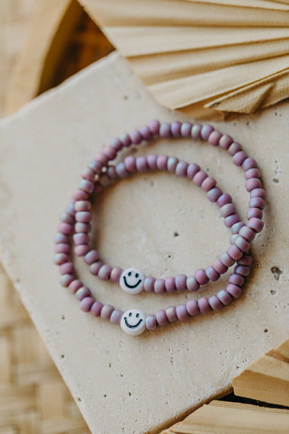 Smileyperlen-Armband Lila für Kinder