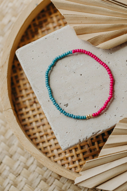 two-tone glass bead bracelet blue &amp;amp; cream