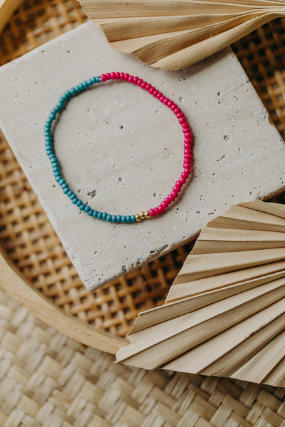 two-tone glass bead bracelet blue &amp;amp; cream