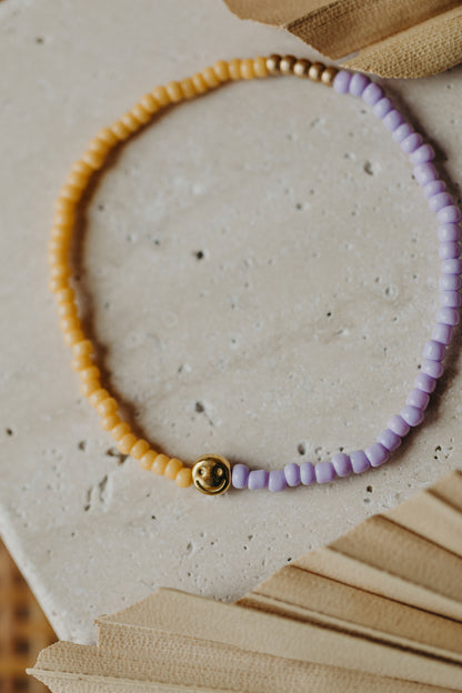SMILEY - zweifarbiges Armband mit Miyuki Glasperlen - gelb &amp; helles lila