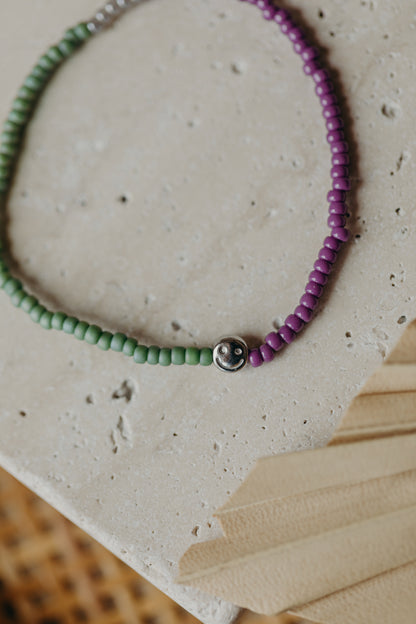 SMILEY - zweifarbiges Armband mit Miyuki Glasperlen - lila &amp; grün