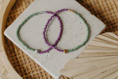 SMILEY - zweifarbiges Armband mit Miyuki Glasperlen - lila &amp; grün