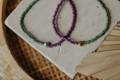 SMILEY - zweifarbiges Armband mit Miyuki Glasperlen - lila &amp; grün