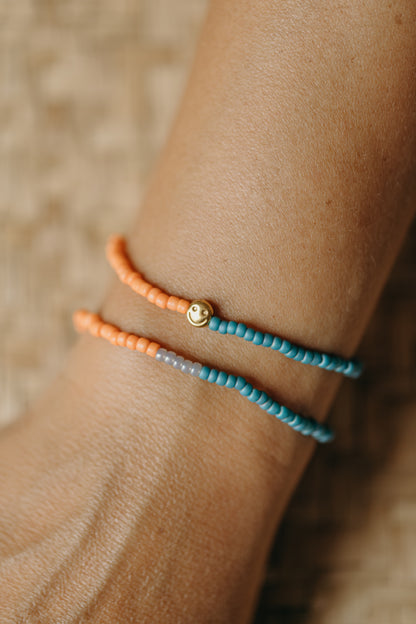 SMILEY - zweifarbiges Armband mit Miyuki Glasperlen - orange &amp; petrol