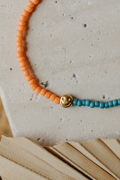 SMILEY - zweifarbiges Armband mit Miyuki Glasperlen - orange &amp; petrol