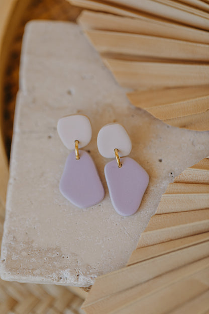 Benu Earrings - two-tone polymer clay earrings Cognac / Light Purple