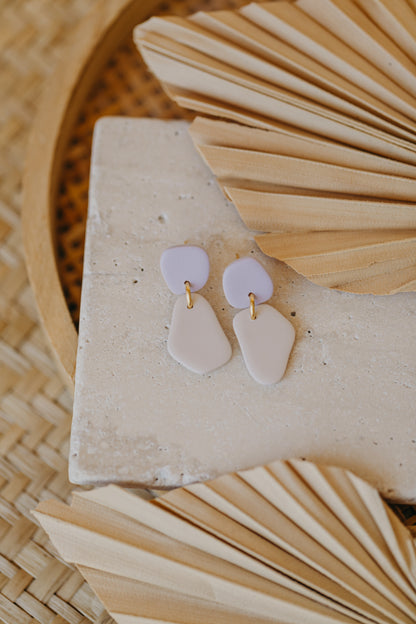 Benu Earrings - two-tone polymer clay earrings Cognac / Light Purple