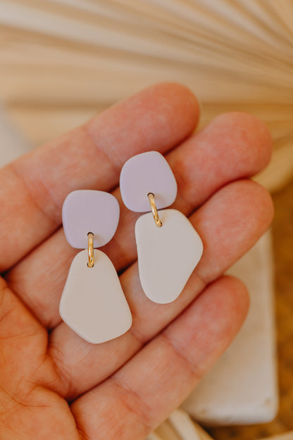 Benu Earrings - two-tone polymer clay earrings Cognac / Light Purple