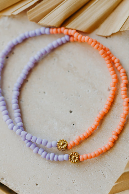 BLUME - zweifarbiges Armband mit Miyuki Glasperlen - helles lila &amp; koralle