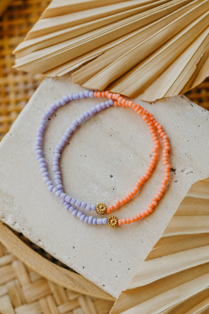 BLUME - zweifarbiges Armband mit Miyuki Glasperlen - helles lila &amp; koralle