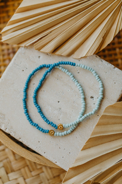 BLUME - zweifarbiges Armband mit Miyuki Glasperlen - mint &amp; dunkles Türkis