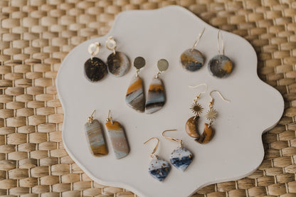 round polymer clay earrings with brass pendant circle