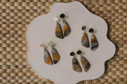 round polymer clay earrings with brass pendant circle