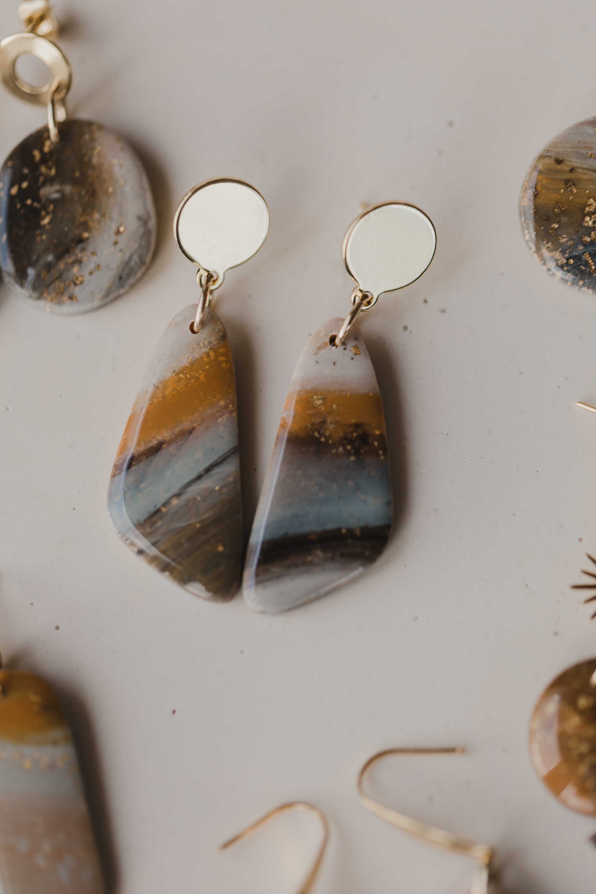 round polymer clay earrings with brass pendant circle