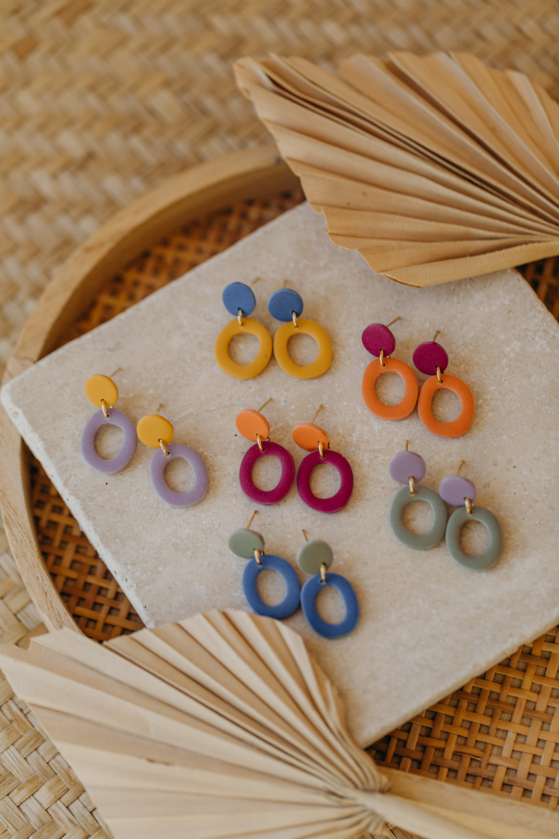 Francesca - Polymer clay earrings in orange, light purple and red