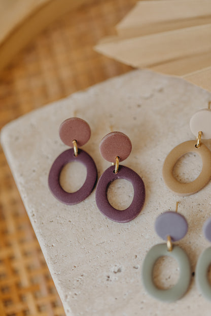 CELESTE - zweifarbige ovale Polymer Ton Ohrringe mauve-aubergine