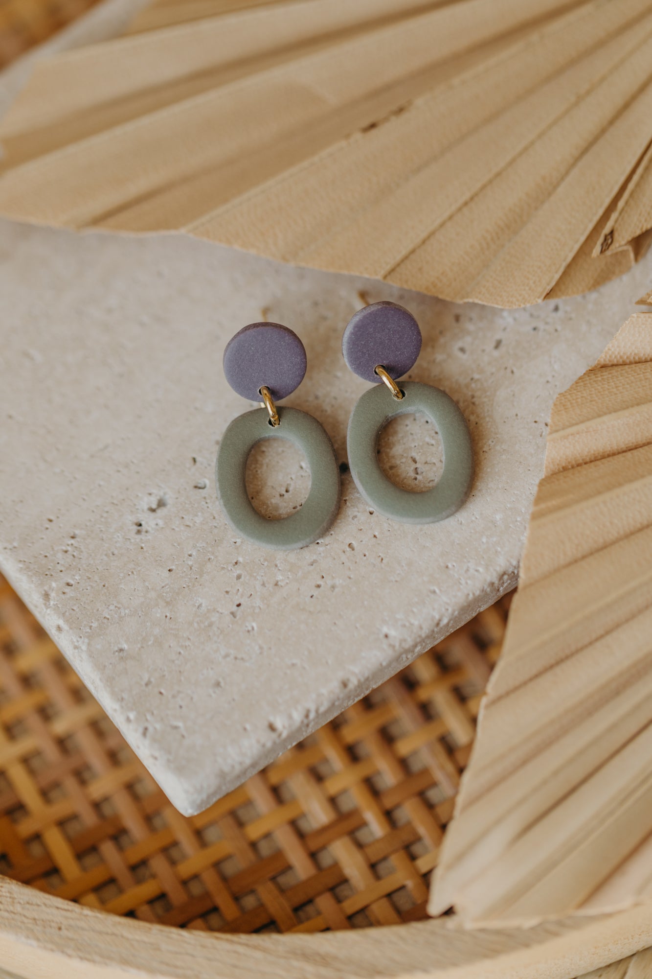 Francesca - Polymer clay earrings in orange, light purple and red