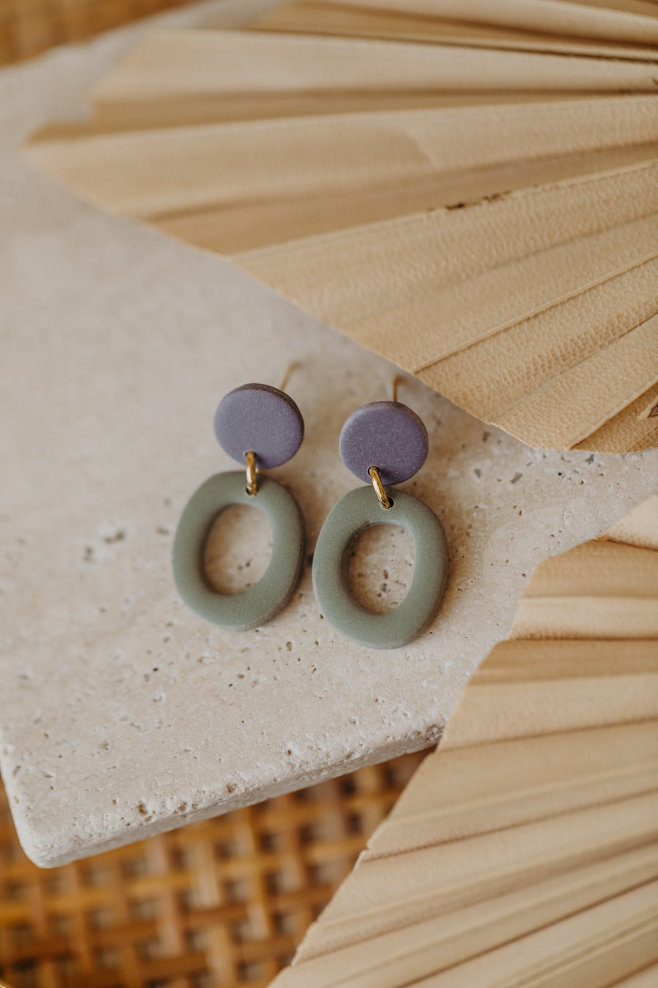 Francesca - Polymer clay earrings in orange, light purple and red