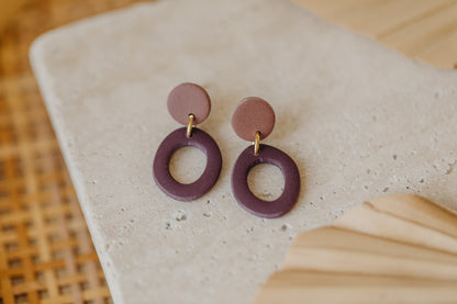 CELESTE - zweifarbige ovale Polymer Ton Ohrringe mauve-aubergine